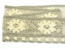 Cotton bobbin lace 75533, width 85 mm, ecru/ dark linen gray