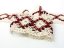 Cotton bobbin lace 75608, width 80 mm, light cream/ cranberry
