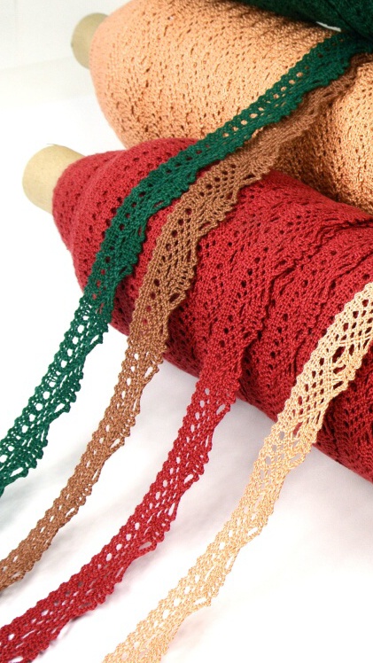 Cotton bobbin lace 75423, width 26 mm, dark wine