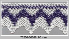 Cotton bobbin lace 75256, width 80 mm, white/ dark blue