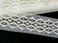 Cotton bobbin lace insert 75036, width 100 mm, white/ Lurex gold