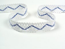 Cotton bobbin lace 75423, width 26 mm, white/ royal blue