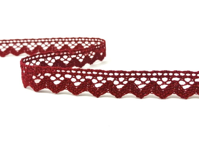 Cotton bobbin lace 75259, width 17 mm, cranberry
