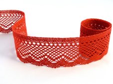 Cotton bobbin lace 75414, width 55 mm, red
