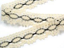 Cotton bobbin lace 82176, width 22 mm, ecru/ dark brown