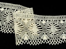 Cotton bobbin lace 81673, width 93 mm, ecru/ dark linen gray