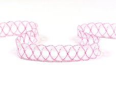 Cotton bobbin lace 75169, width 20 mm, white/ fuchsia