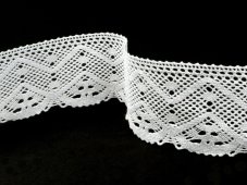 Cotton bobbin lace 75635, width 60 mm, white
