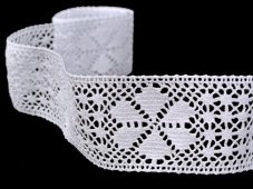 Cotton bobbin lace insert 75562, width 55 mm, white
