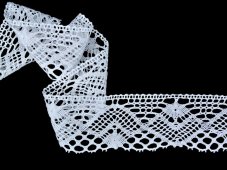 Cotton bobbin lace 75572, width 65 mm, white