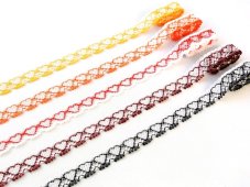 Cotton bobbin lace 75133, width 19 mm, white/ dark yellow