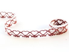 Cotton bobbin lace 75133, width 19 mm, white/ cranberry