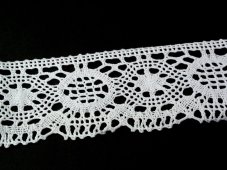 Cotton bobbin lace 75570, width 65 mm, white
