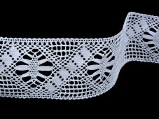 Cotton bobbin lace insert 81469, width 65 mm, white