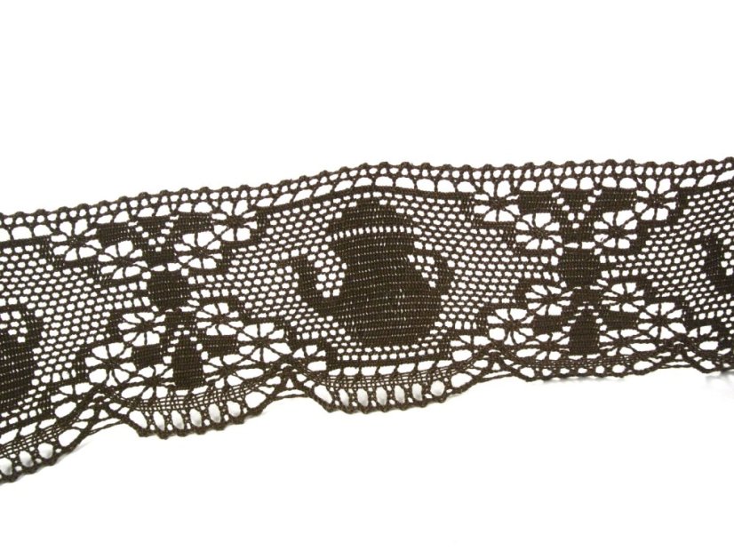 Cotton bobbin lace 75061, width 63 mm, dark brown