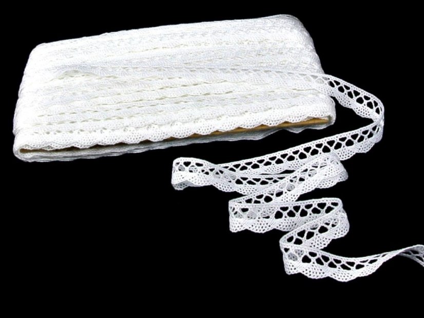 Cotton bobbin lace 75099, width 18 mm, white