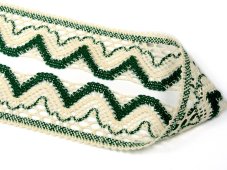 Cotton bobbin lace 75301, width 58 mm, ecru/ dark green