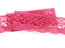 Cotton bobbin lace 75077, width 32 mm, fuchsia highlights