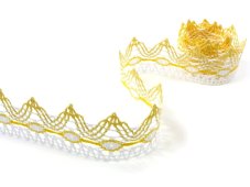 Cotton bobbin lace 75041, width 40 mm, white/ yellow/ light yellow