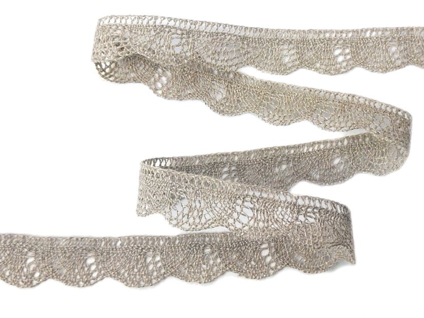 Linen bobbin lace 75574, width 75 mm, 100% linen natural