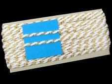 Cotton bobbin lace 75481, width 6 mm, white/ Lurex gold