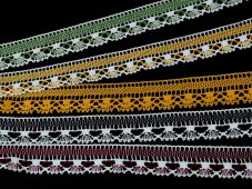 Cotton bobbin lace 75079, width 19 mm, white/ grass green