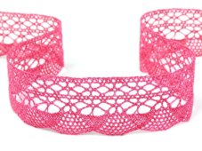 Cotton bobbin lace 75077, width 32 mm, fuchsia highlights