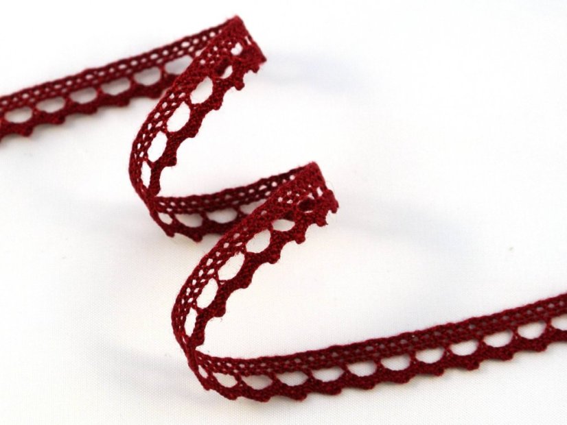 Cotton bobbin lace 75397, width 9 mm, cranberry