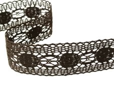 Cotton bobbin lace insert 75249, width 48 mm, dark brown