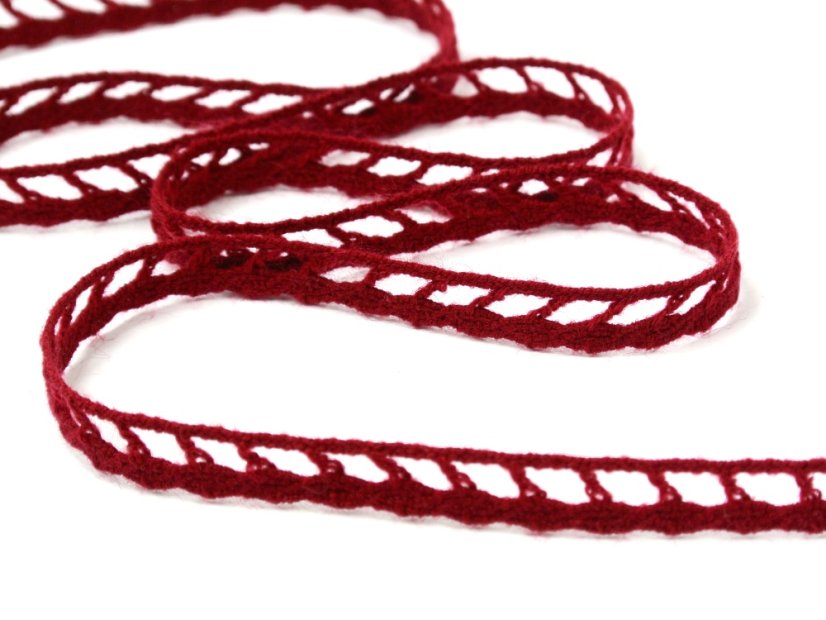 Acryl bobbin lace 75470, width 12 mm, 100% acryl, red burgundy