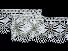 Cotton bobbin lace 81673, width 93 mm, white/ dark linen gray