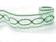 Cotton bobbin lace 75037, width 57 mm, white/ grass green