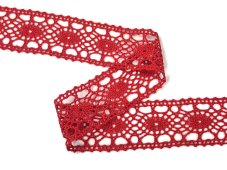 Cotton bobbin lace insert 75235, width 43 mm, red