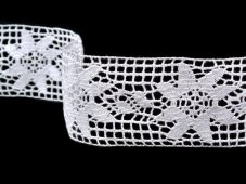 Cotton bobbin lace insert 75441, width 55 mm, white