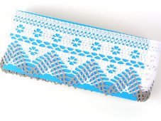 Cotton bobbin lace 75529, width 97 mm, white/ dark linen gray