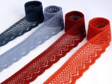 Cotton bobbin lace 75414, width 55 mm, red