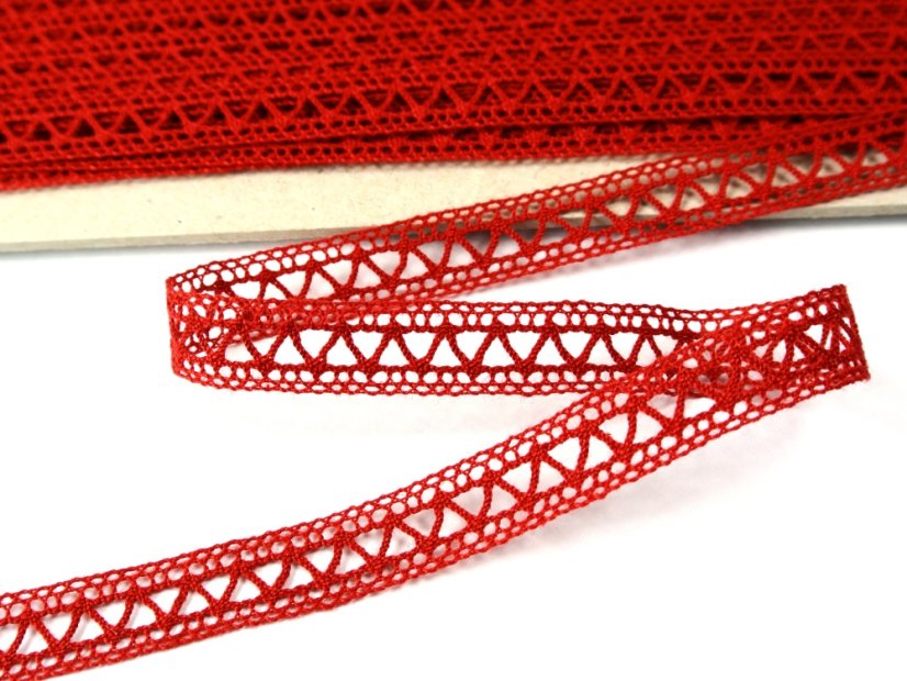 Cotton bobbin lace insert 75526, width 11 mm, light wine