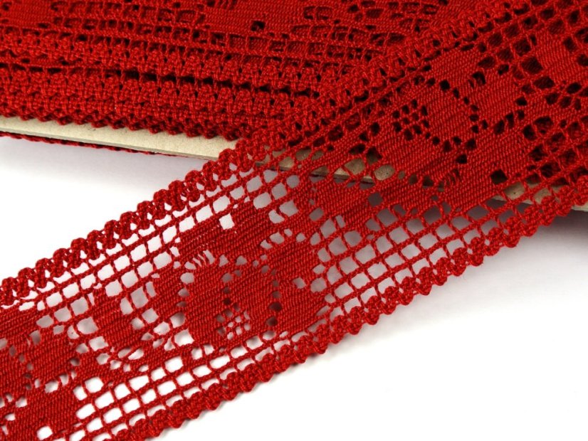 Cotton bobbin lace insert 75269, width 53 mm, light wine