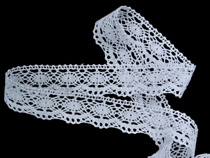 Cotton bobbin lace 82167, width 28 mm, white mercerized