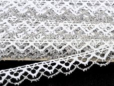 Cotton bobbin lace 75346, width 15 mm, white/ Lurex silver