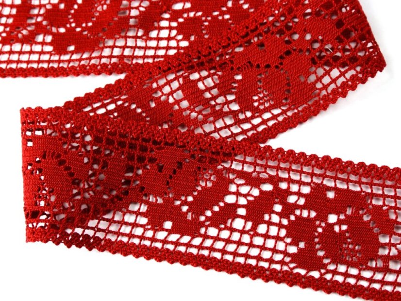 Cotton bobbin lace insert 75269, width 53 mm, light wine