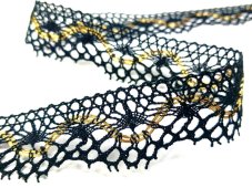 Cotton bobbin lace 75416, width 27 mm, black/ Lurex gold