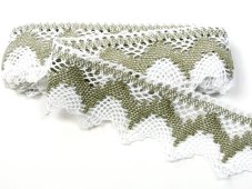 Cotton bobbin lace 75256, width 80 mm, ecru/ dark linen gray