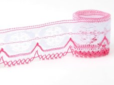 Cotton bobbin lace 81831, width 58 mm, white/ fuchsia