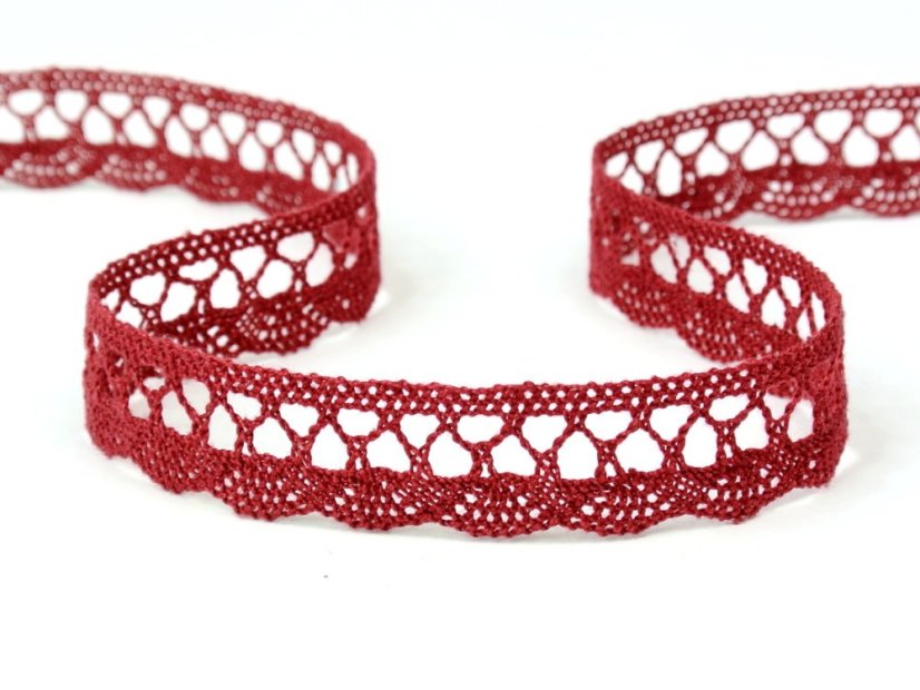 Cotton bobbin lace 75428, width 18 mm, cranberry