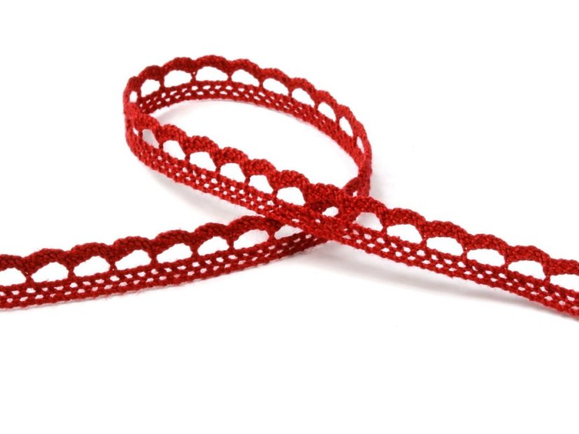 Cotton bobbin lace 73012, width 10 mm, cranberry