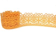 Cotton bobbin lace 75037, width 57 mm, dark yellow