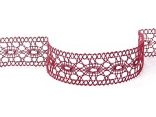 Cotton bobbin lace insert 75201, width 35 mm, cranberry