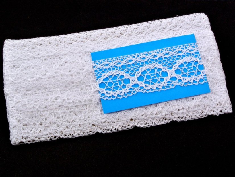 Cotton bobbin lace 75065, width 47 mm, white merc.