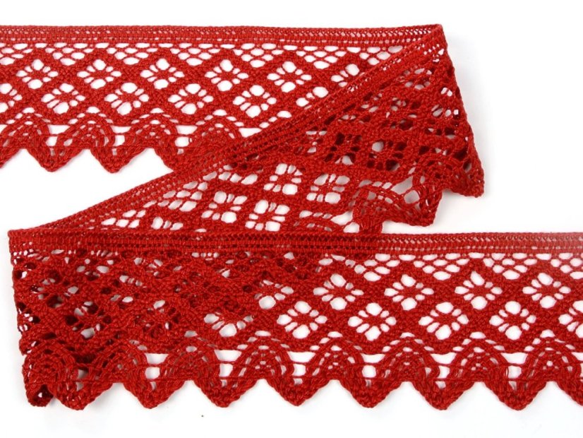 Cotton bobbin lace 75293, width 68 mm, light wine
